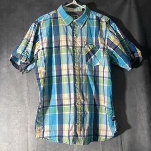 Projek Raw Blue Plaid Button Down Size XL Short‎ Sleeve Shirt